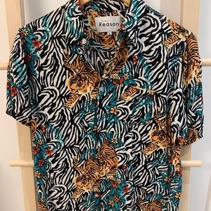 Tiger Print Light Short-Sleeve Button Down